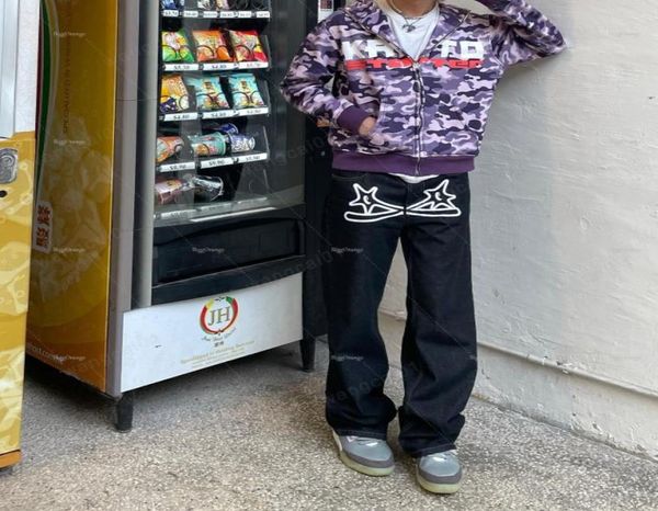 

men039s jeans new american streetwear baggy slouchy jeans star print clothes men y2k 2022 fashion loose straight w7602395448, Blue