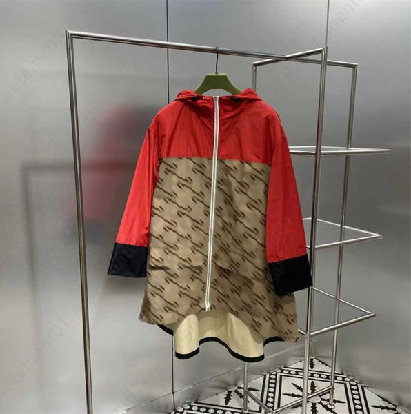 

designer windbreaker zip up hoodie trench coat lightweight neoprene fabric decorative letter back double letter tiger rubberized jacket ponc, Tan;black