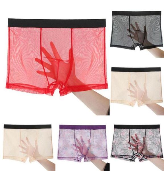 

ultrathin mens mesh sheer transparent underwear shorts boxers breathable underpants comfortable male cueca panties4518484, Black;white