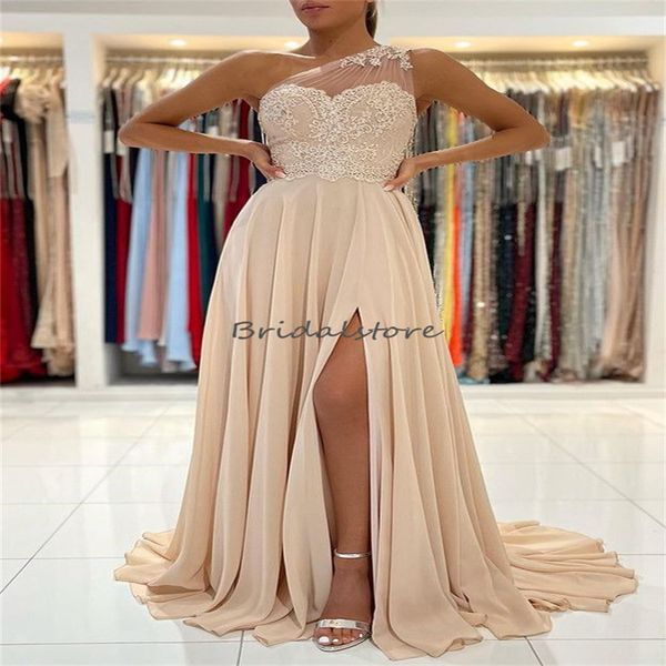 

chic one shoulder champagne evening dress 2023 high slit chiffon boho prom dress lace formal wear vestidos de fiesta mujeres holiday birthda, Black;red