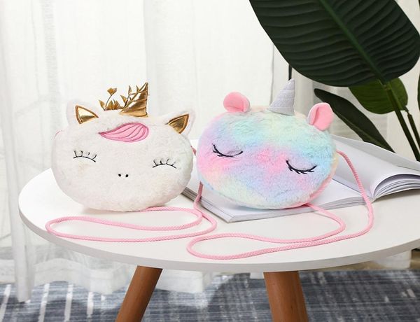 

kid unicorn messenger bag purse plush colorful cute child girls shoulder bag crossbody bags pouch birthday gift hha16916358814, White