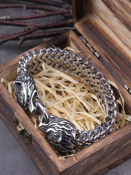

never fade rock viking wolf charm bracelet men039s stainless steel mesh chain gold wolf punk bracelets biker jewelry 2207135075652, Golden;silver