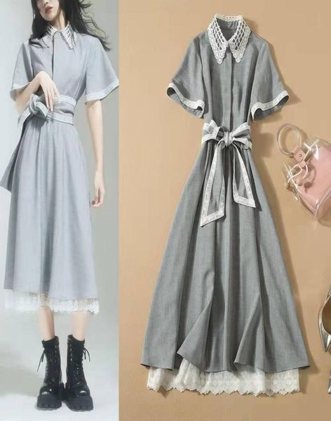 

2022 new catwalk fashion lace stitching dress08325057, Black