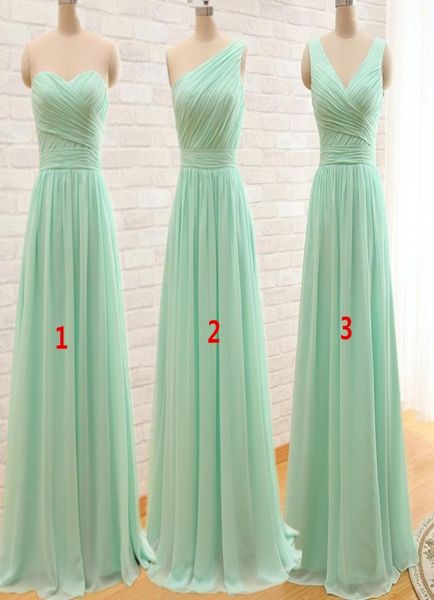 

mint green pink long chiffon a line pleated country bridesmaid dresses 2019 wedding party dress lace up back3007272, White;pink