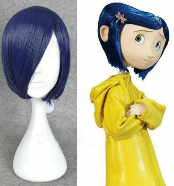 

coraline cosplay wig short bob straight blue hair halloween full wigs7084972, Black