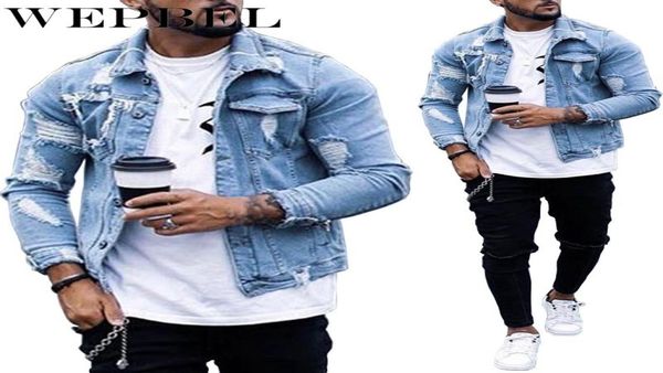 

men new fashion holes light blue denim jeans short jacket casual long sleeve punk style coat with pockets plus size9993796, Black;brown