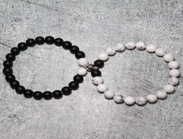 

2pcsset paired couple bracelet for lovers creative magnet clasp matching braslet natural stone brazalete braclet6840320, Golden;silver