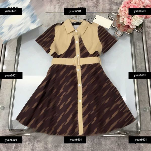 

luxury designer baby clothes fashion kids lapel dress size 100-150 cm waist strap design girl skirt child summer dress new products may03, Red;yellow