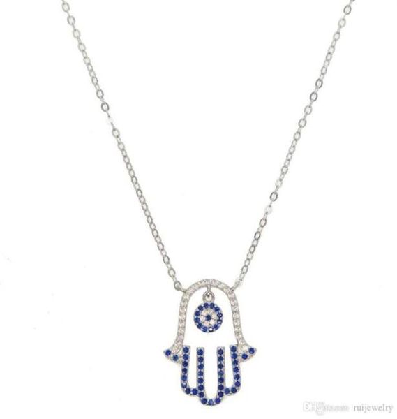 

2019 lucky turkish evil eye hamsa hand necklace delicate chain pave blue cz pendant necklaces 100 925 sterling silver jewelry286d2782343