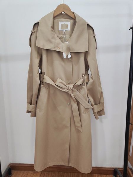 

designer 23- trench coat european and american luxury plaid style fashion stitching fake two loose women's mid-length trench coats, Tan;black