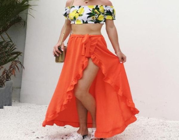 

high waist boho ruffle long skirt women split maxi beach female chic vintage ethnic 2021 summer skirts3371970, Black