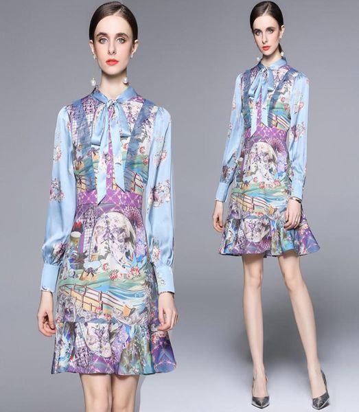 

drop whole new summer fall floral print bow neck long sleeve women ladies party fashion temperament tunic fishtail pac9056434, Black;gray