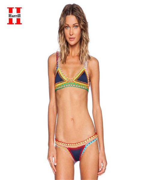 

knit hand crochet bikini set women039s patchwork contrast swimsuit female bathing suit bather summer 2021 beach holiday x03446087, White;black