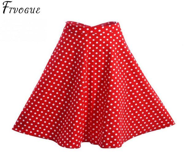 

2018 women polka dot skirts high waist pinup 50s 60s vintage rockabilly skirt skater midi skirt faldas mujer plus size y190505246324, Black