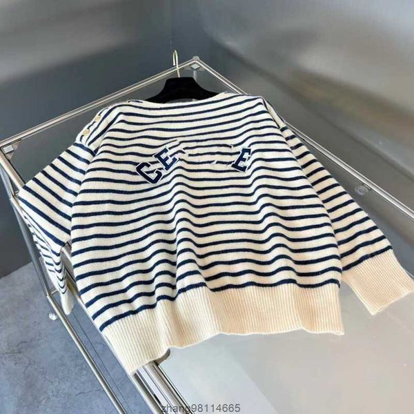 

women's sweaters autumn and winter stripe embroidery sticker women's knitted sweater casual temperament commuter top, White;black