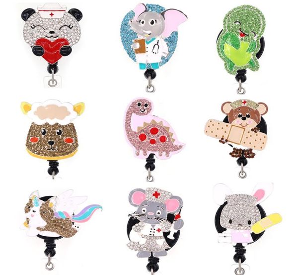 

key rings rhinestone medical cartoon animal nurse retractable id badge holder pull reel4444644, Slivery;golden