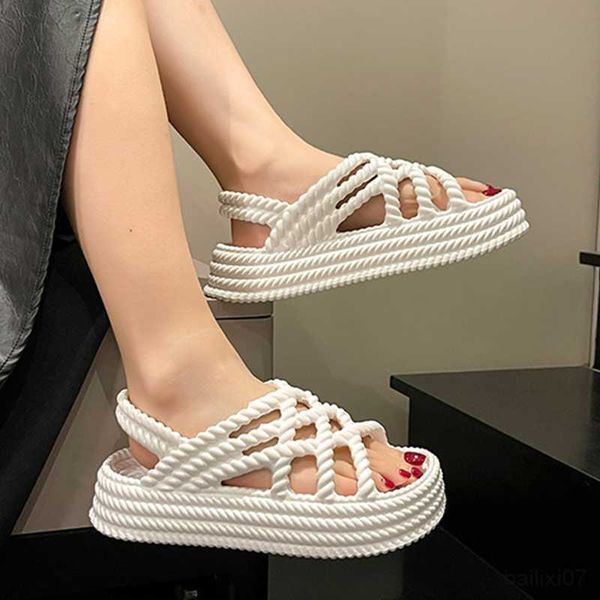 

sandals platform weave design women slingback sandals 2023 summer vacation beach slides soft non-slip casual fashion female shoes r230821, Black