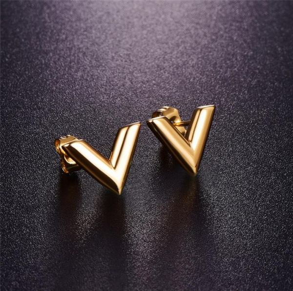 

316l stainless steel stud earrings for women rose goldcolor v letter triangle cute earring jewelry gift9957698, Golden;silver