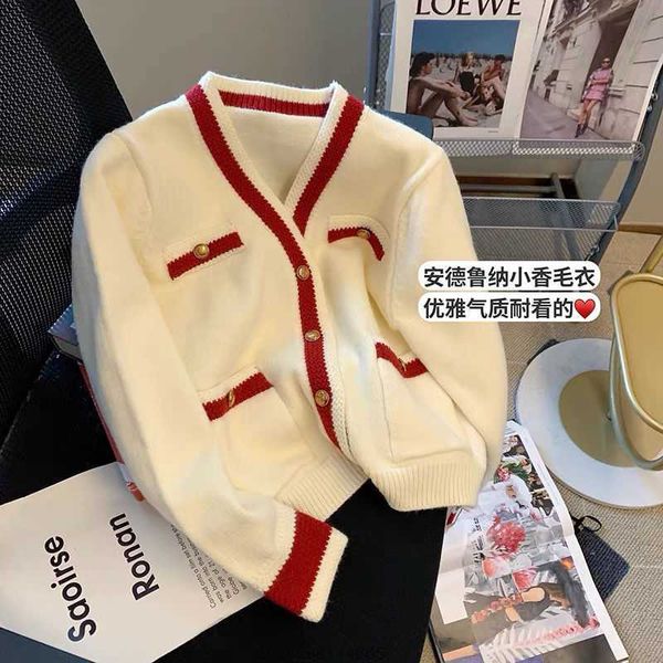 

women's v-neck sweater long sleeve red white color block knitted cardigan coat sml, White;black