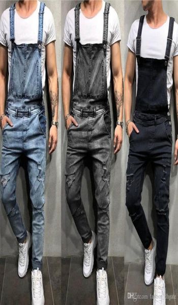 

fashion mens ripped jeans jumpsuits street distressed hole denim bib overalls for man suspender pants size sxxl3770192, Blue