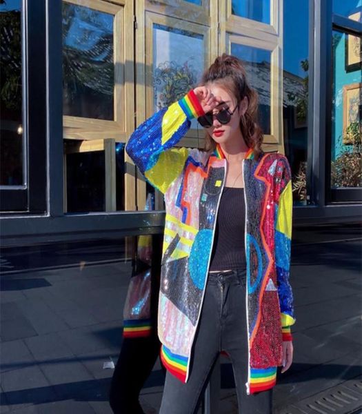 

women039s jackets 2021 spring and autumn jacket baseball uniform sequined ins tide ladies midlength 937676, Black;brown