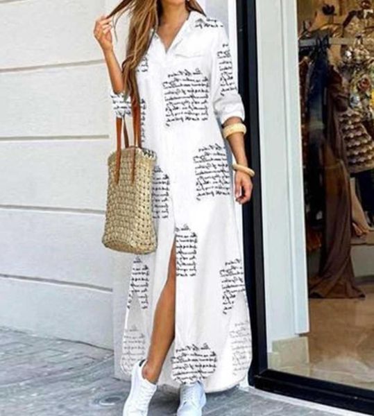 

casual dresses women long sleeve shirt dress autumn printed ol long dresses laides loose party dress maxi dress vestido casual y079706607, Black;gray