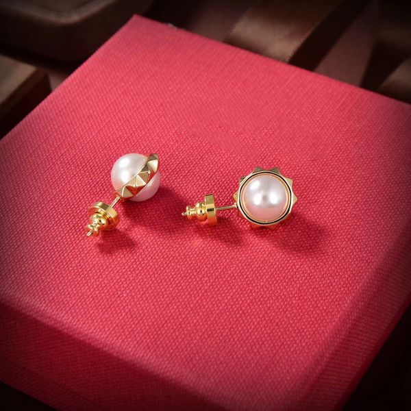 

luxury gold stud earring letter v logo brand woman hoop earing designer valentinolies jewelry pearl earrings 56278, Golden;silver