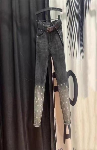 

european station 2021 spring and summer new jeans women039s high waist slim slimming fashion print allmatch western style foot71761513527, Blue