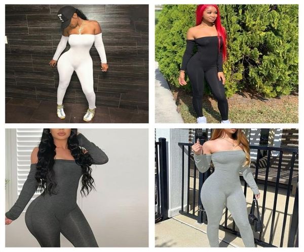 

women clothing jumpsuits one line shoulder long sleeve hip lift slim romper ladies casual one piece pants a2297642086, Black;white