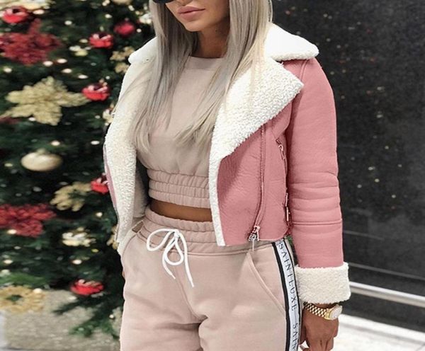 

women outerwear winter coats jackets lapel suede leather buckle cool pilot jacket faux lamb wool motorcycle jackets5726263, Black;brown