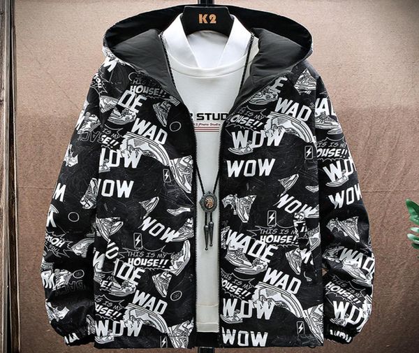 

the new twosided mens jacket male fashion geometric pattern windbreaker lightweight male outerwear clothing size 4xl4537454, Black;brown