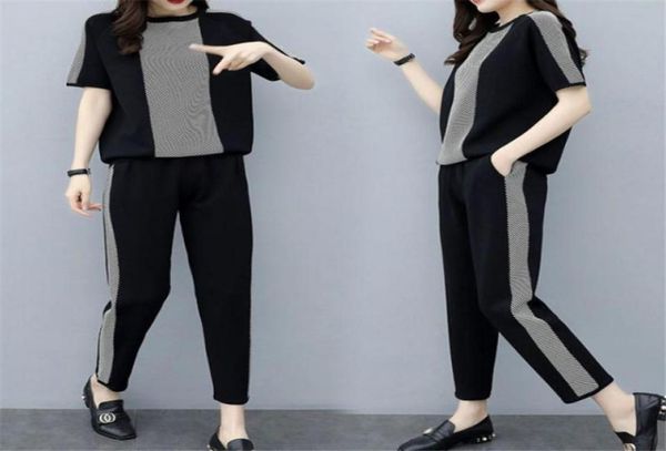 

two piece set women tracksuit sweatsuit oneck short sleeve tshirt and pants sporting suit female casual summer outfits7169244, Gray