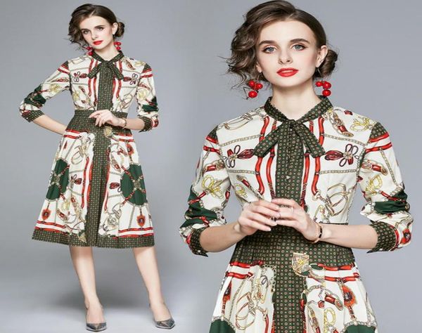 

boutique lady dress long sleeve highend printed bow dress 2021 spring autumn pleated dress temperament womens dresses6182684, White;black