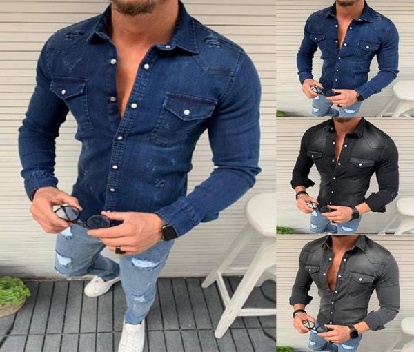 

monerffi 2019 men jean shirts fashion autumn slim denim shirts camisa masculina long sleeve jeans shirt casual hip hop 638851, White;black