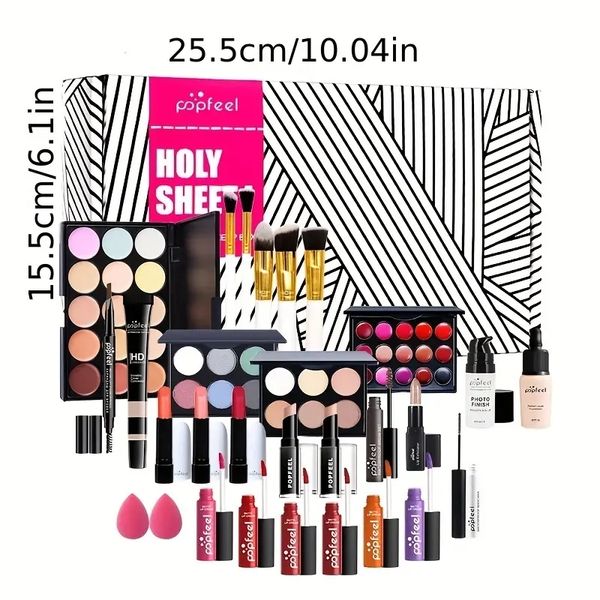 

all in one makeup set, eyeshadow palette lipstick concealer blush mascara eyeliner face powder lip gloss brush cosmetics gift