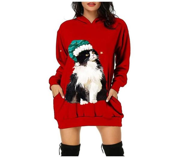 

casual dresses glow elk graphic christmas women girls long sleeve hooded sweatshirt mini dress with pocket blouse robe vestidos7793215, Black;gray