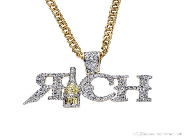 

hip hop new rich bottle pendant necklace lab diamond gold color bottle personality pendant copper metal chain iced out8785262, Silver