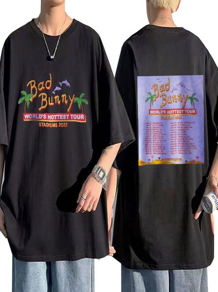 

bad bunny tour double sided print tshirt streetwear oversized short sleeve men039s cotton tshirt plus size 2206162968251, White;black