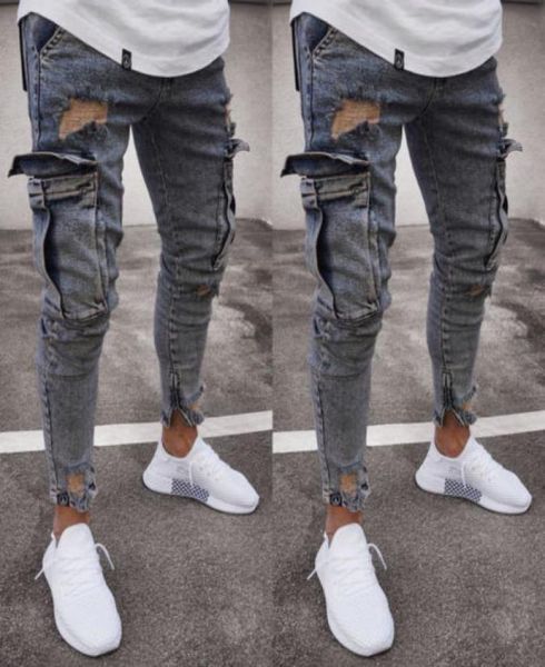 

fashion men039s ripped skinny biker jeans frayed slim fit long denim pants hole biker jeans83359388689555, Blue