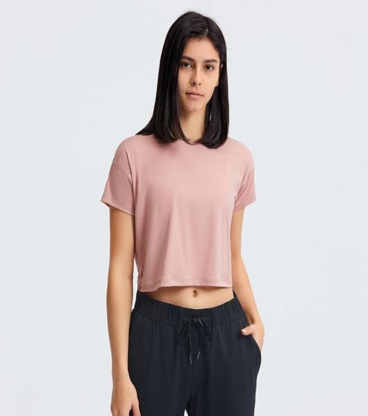 

open navel short sleeve yoga solid color loose running fitness gym clothes women fast dry breathable outdoor sports shir3907798, White