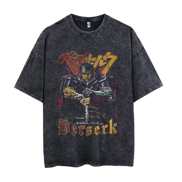 

men's tshirts anime berserk vintage t shirts manga washed tshirt pure cotton short sleeve tees guts skull knight graphic print tshirt h, White;black