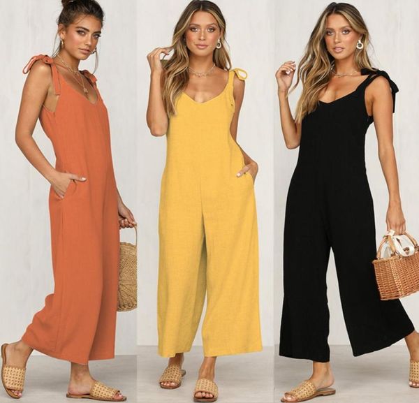 

2020 loose jumpsuits solid black wide leg casual pantsuits daily open back rompers yellow orange jumpsuit edressu sjc8623046046, Black;white