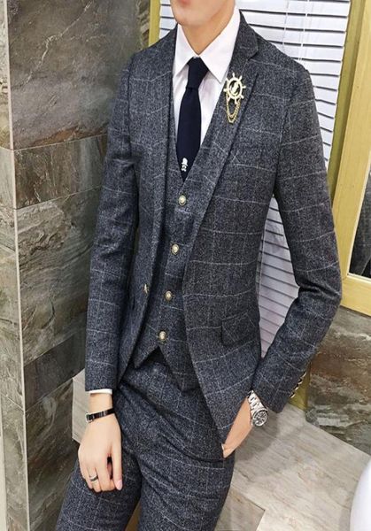 

vintage plaid suits 3 piece tweed suits mens terno dos homens grey red green mens wedding costume terno slim fit2553702, White;black