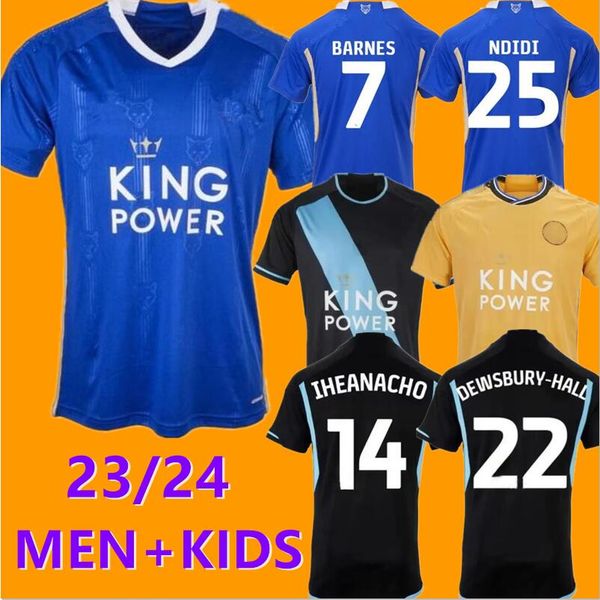 

23 24 leicester soccer jerseys city vardy daka maddison maddison ndidi ayoze barnes goalkeeper schmeichel lookman 2023 2024 men kids kit foo, Black;yellow