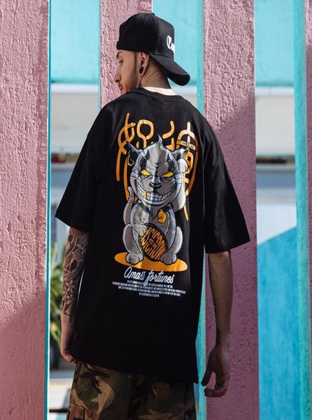 

hip hop t shirt funny evil furtune cat print tshirts men harajuku streetwear summer tshirt cotton short sleeve tees2974803, White;black
