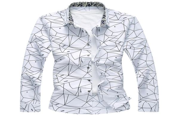 

new designer spring autumn men shirt classic formal geometric plaid long sleeve dress shirts mens plus size 7xl7762091, White;black