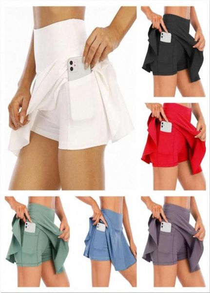 

skirt antilighting pocket fitness dance training yoga sports short pants gym workout badminton high waist pleated tennis skirt le11872432, Black