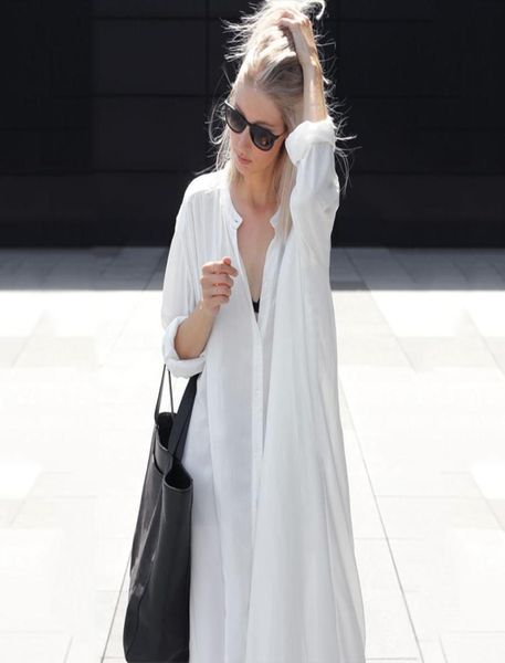 

fashion loose womens dress beach wind long shirt dress white long sleeve cotton single breasted white 2019 summer kimono3087682, Black;gray