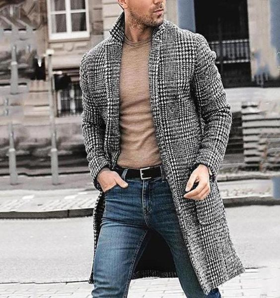 

new men039s overcoat men casual winter fashion hounstooth gentlemen long coat jacket outwear mens blouse fash3614297, Black