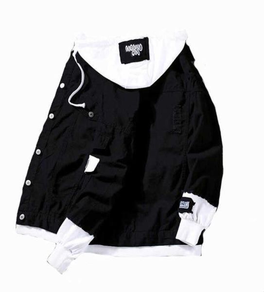 

7412 spring red pink black jeans jacket men slim streetwear ripped denim jacket hoodie men hip hop bomber jacket homme sh1909022956664, Black;brown